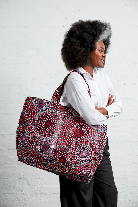 African Print Tote Bag - MAXI DAK TOTE - Pink motifs