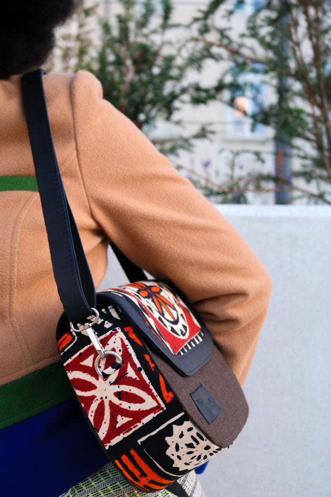African print crossbody bag- Brown Jute