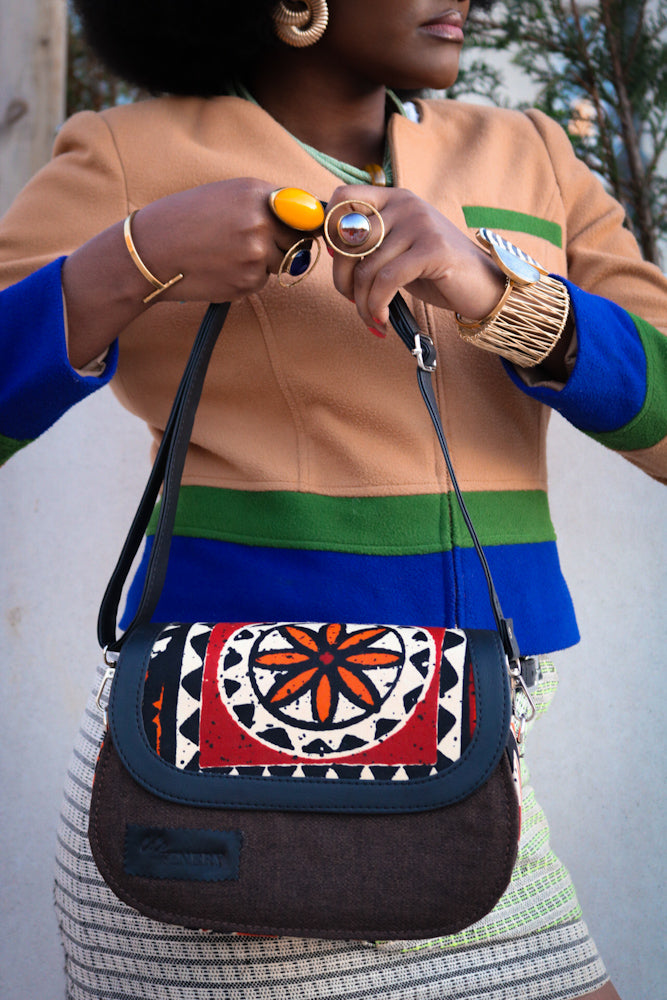 African print crossbody bag- Brown Jute