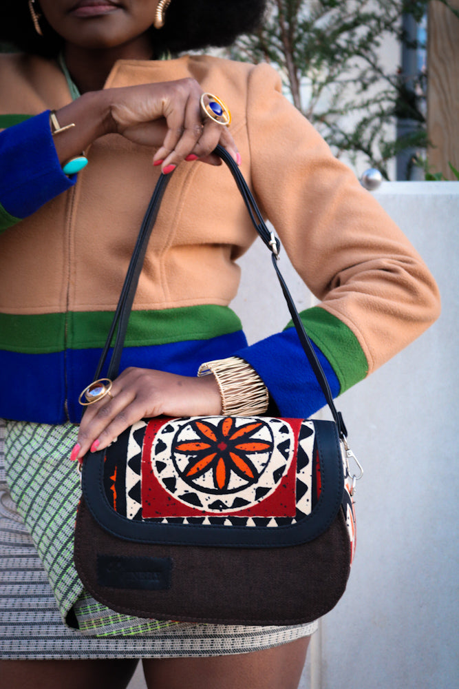 African print crossbody bag- Brown Jute
