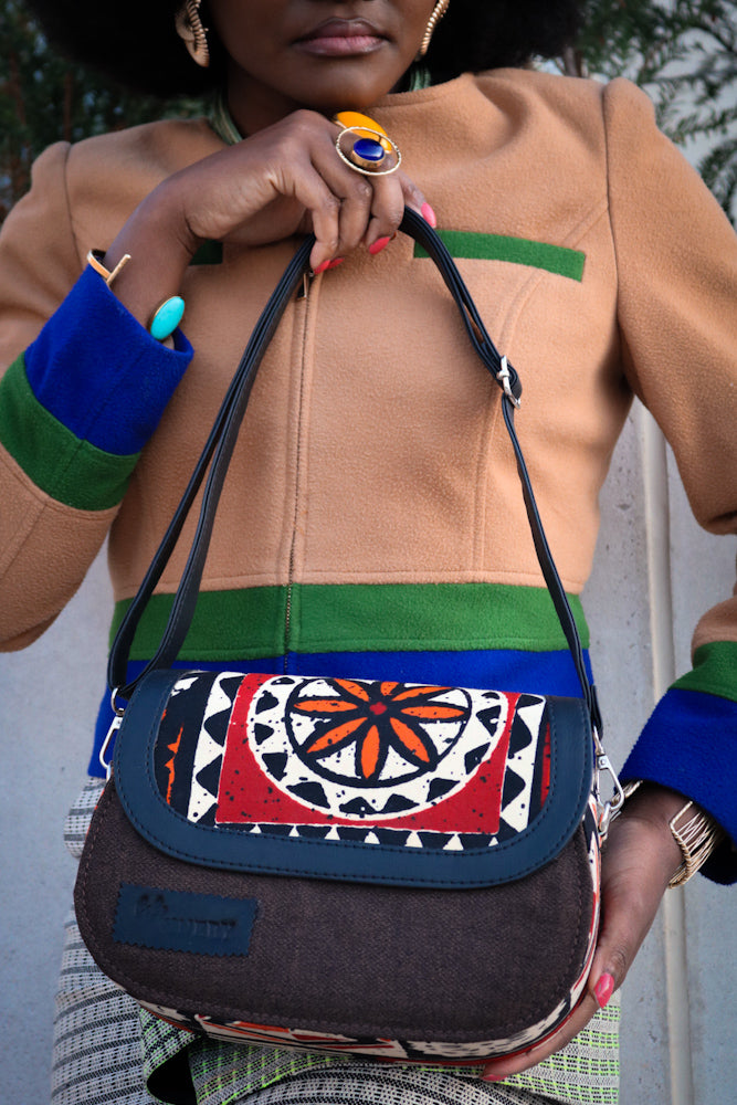African print crossbody bag- Brown Jute