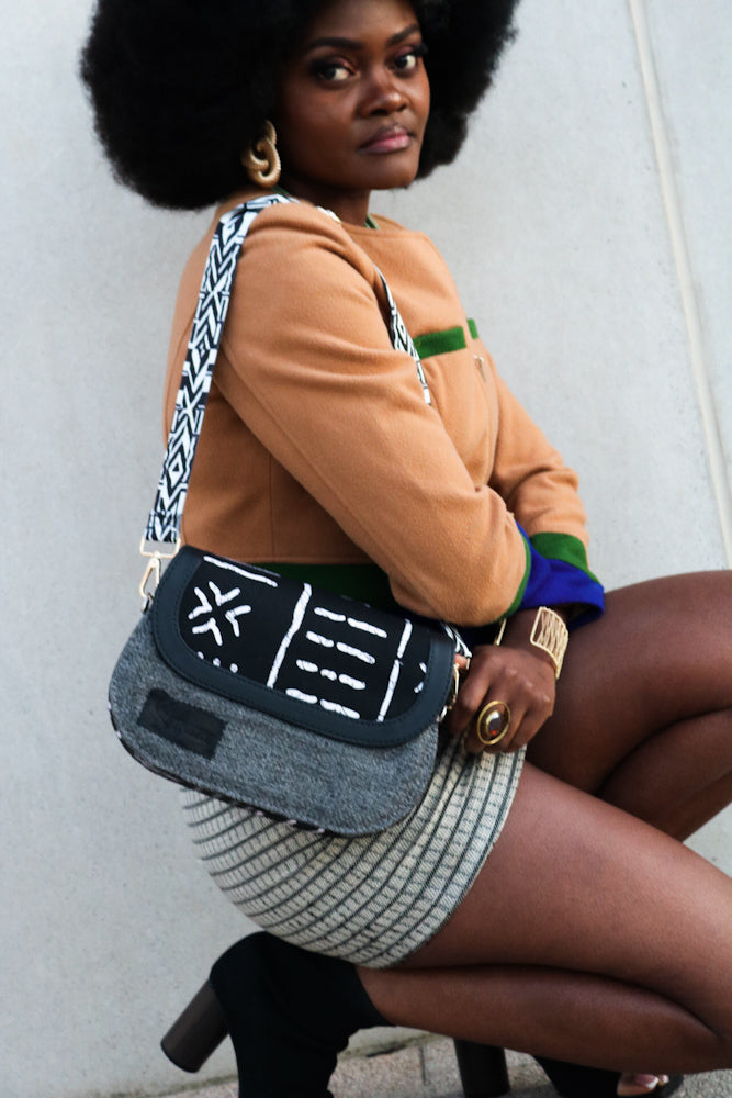 African print crossbody bag- Black Jute