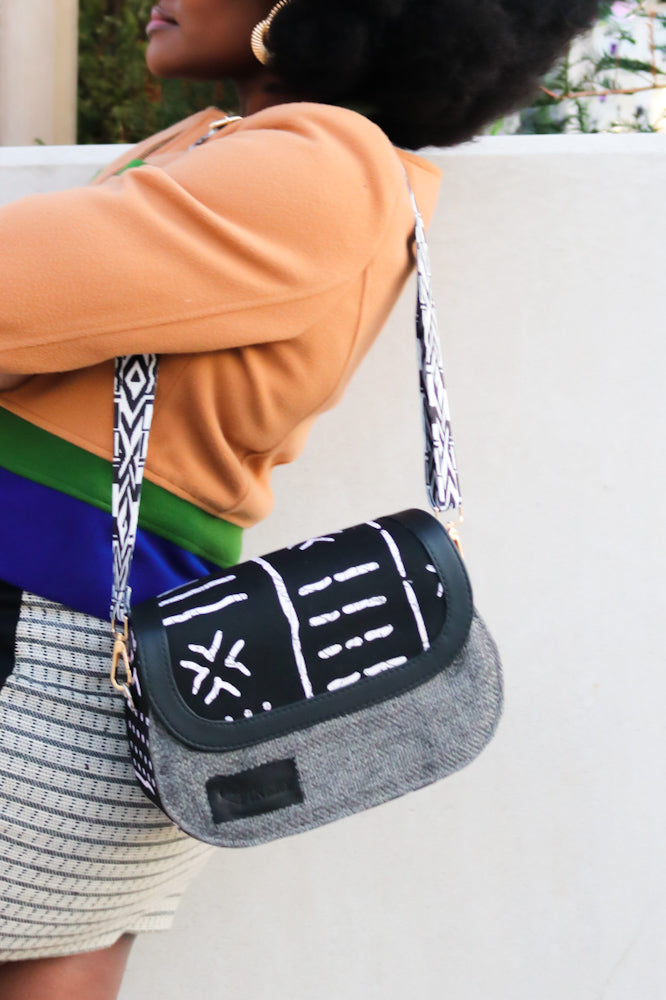 African print crossbody bag- Black Jute