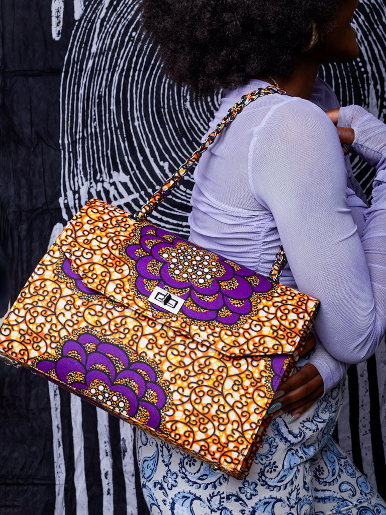 African Print Shoulder Bag - Didi Boxy - Purple Fleur