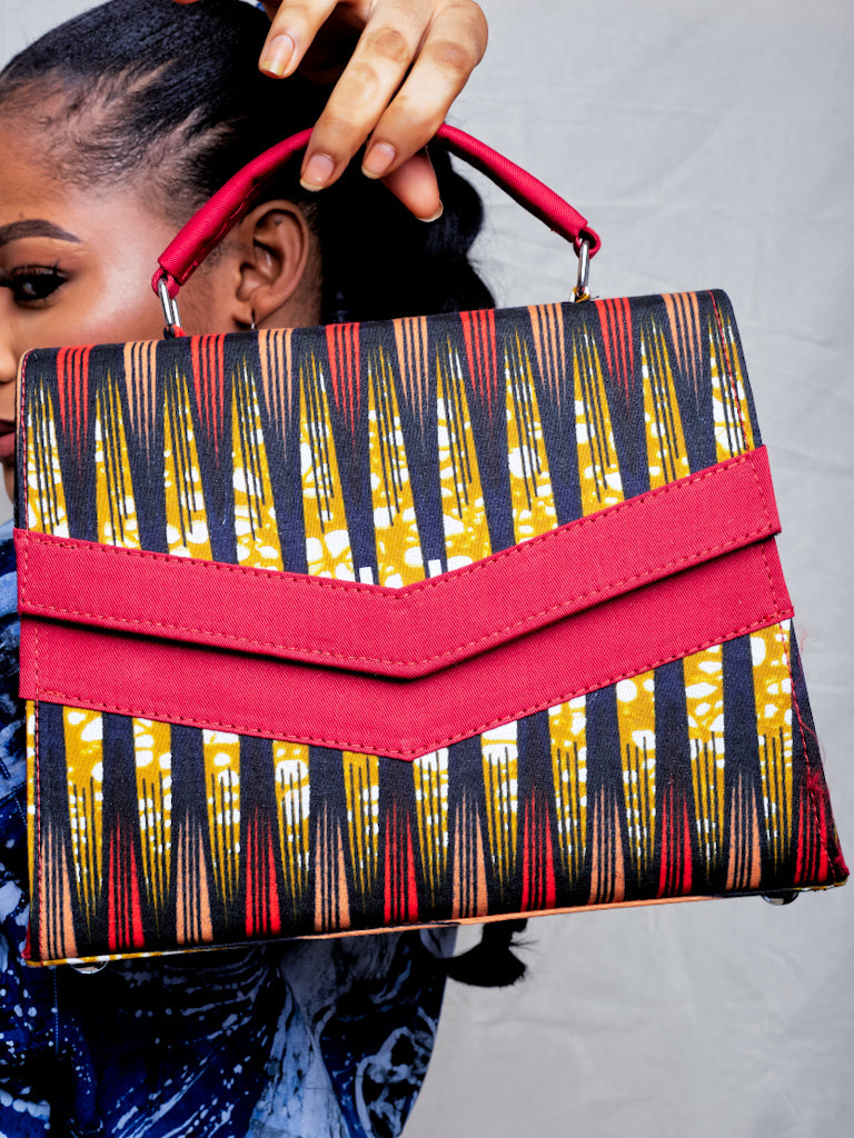 AFRICAN PRINT HANDBAG - WANI STRIPED - RED & GOLD