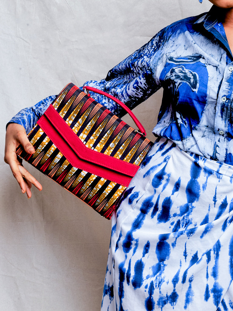 AFRICAN PRINT HANDBAG - WANI STRIPED - RED & GOLD