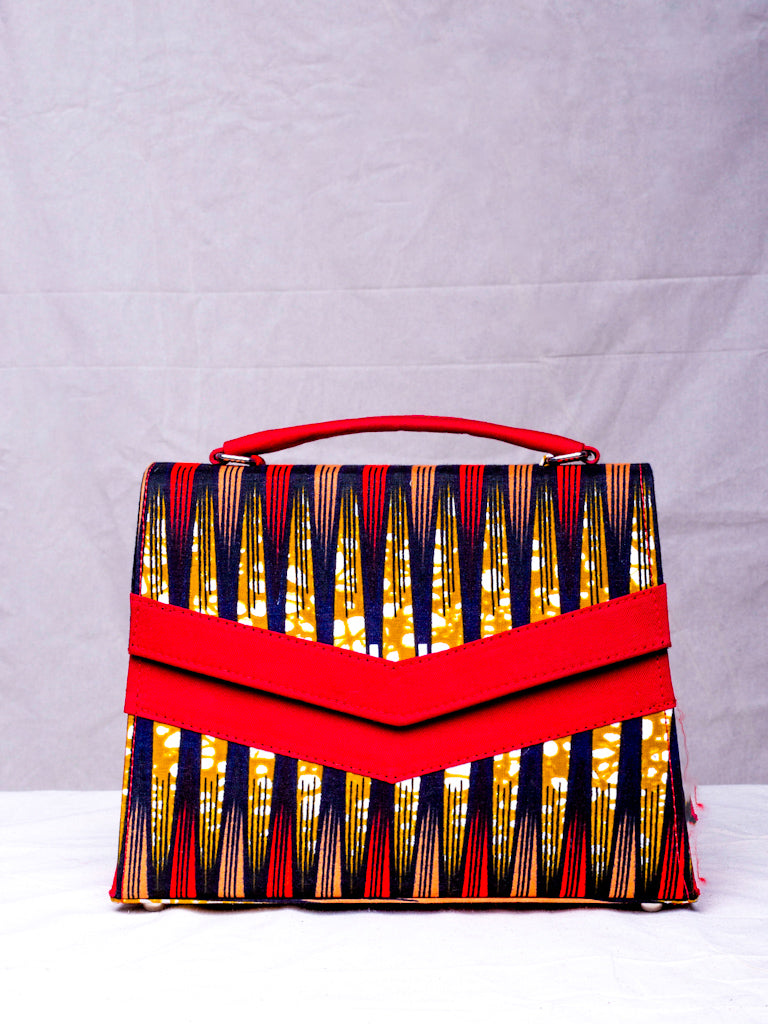 AFRICAN PRINT HANDBAG - WANI STRIPED - RED & GOLD