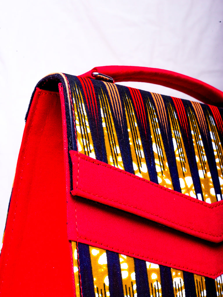 AFRICAN PRINT HANDBAG - WANI STRIPED - RED & GOLD