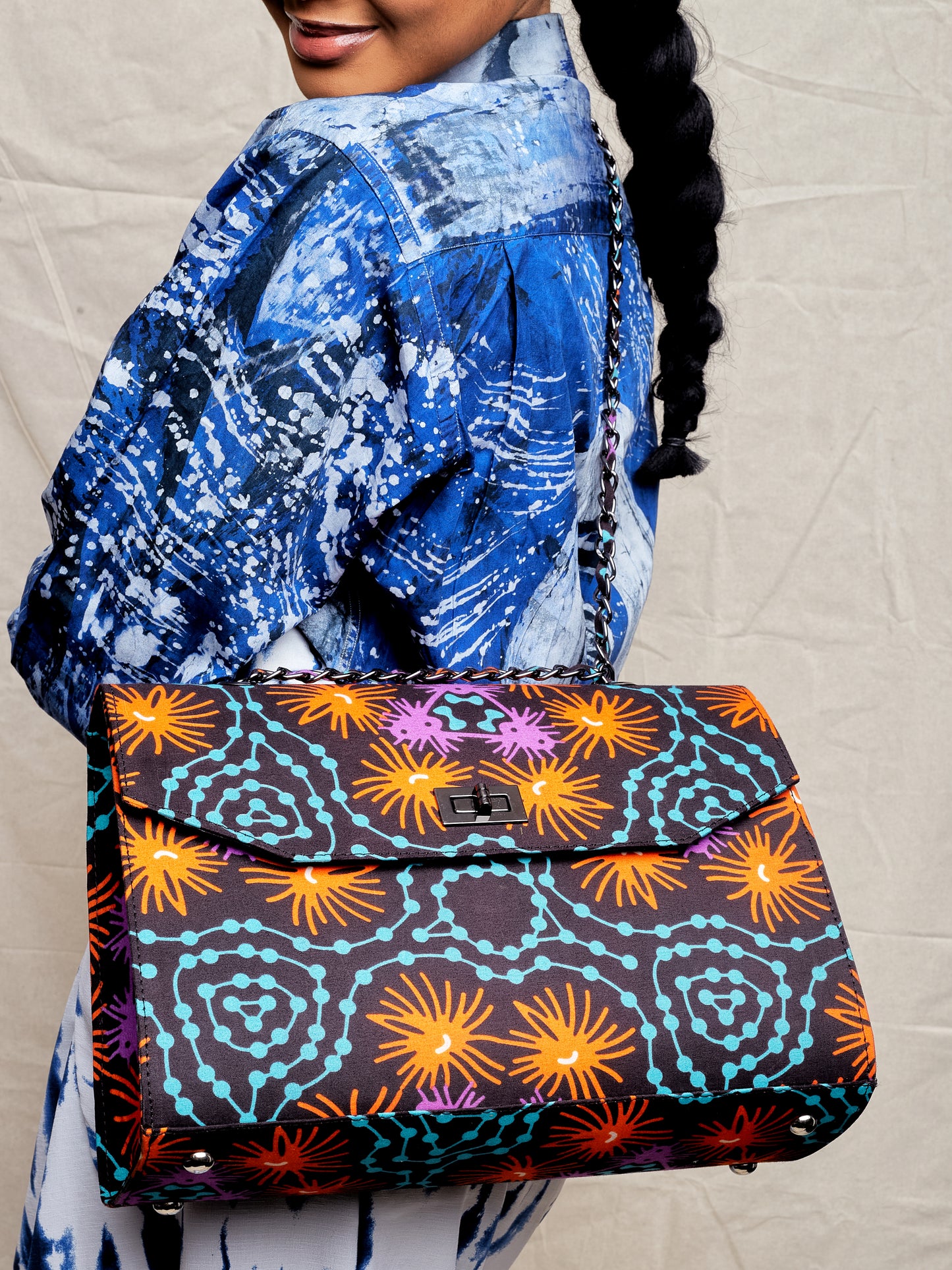 African Print Shoulder Bag - Didi Boxy - Mint Galaxy