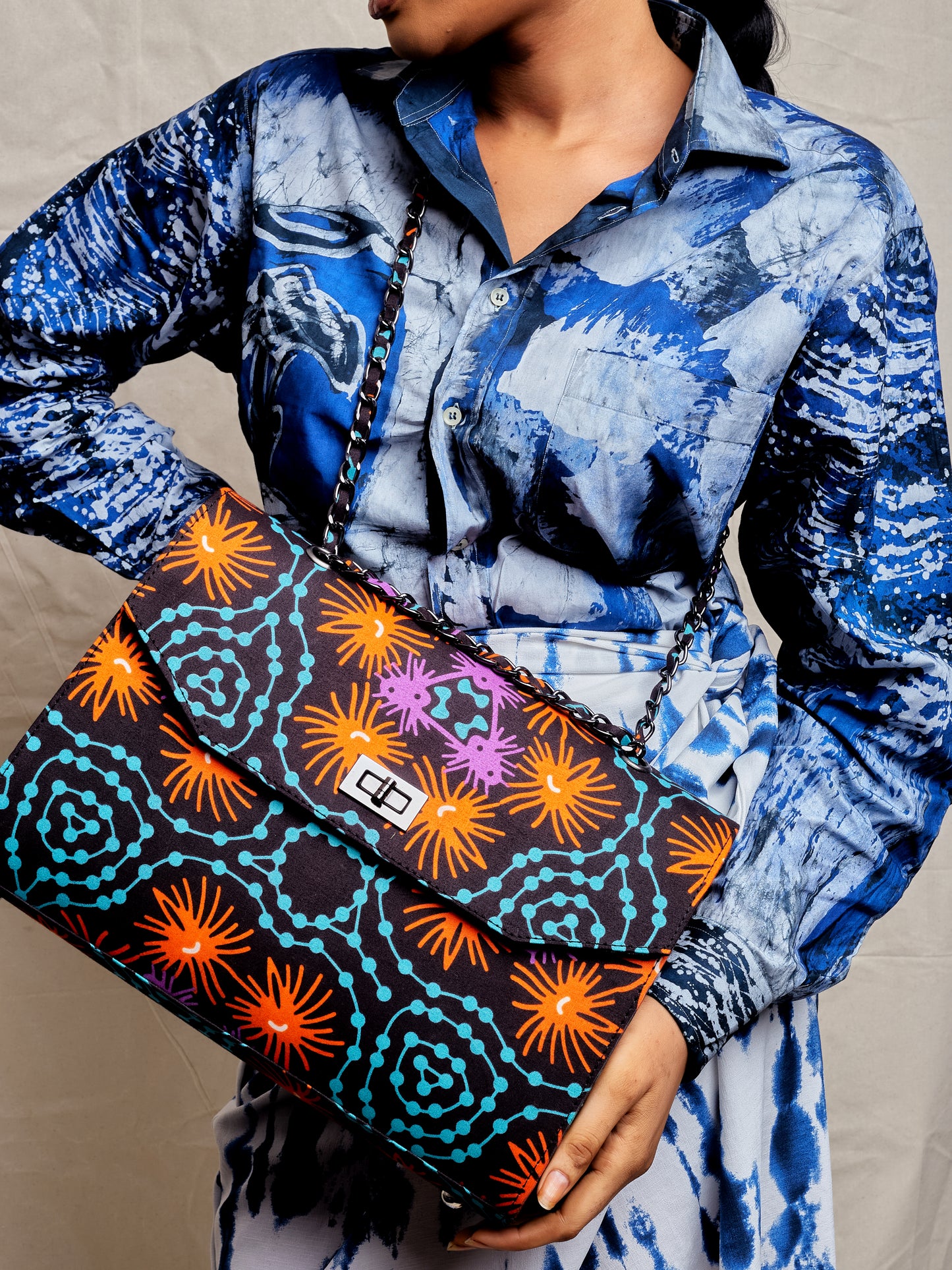 African Print Shoulder Bag - Didi Boxy - Mint Galaxy