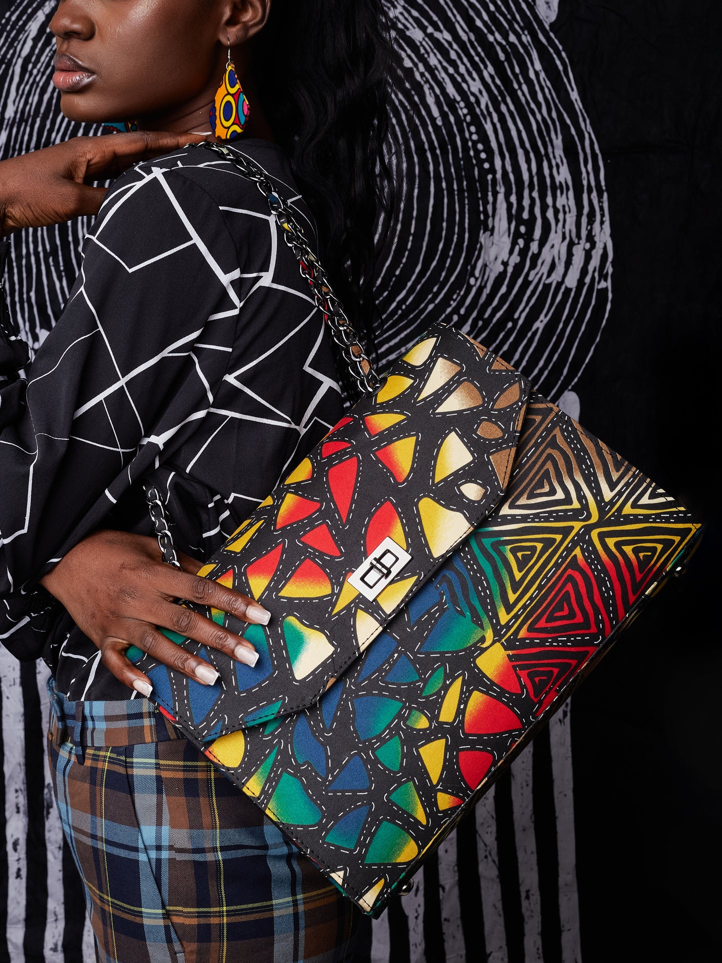 African Print Shoulder Bag - Didi Boxy - Rainbow Motif