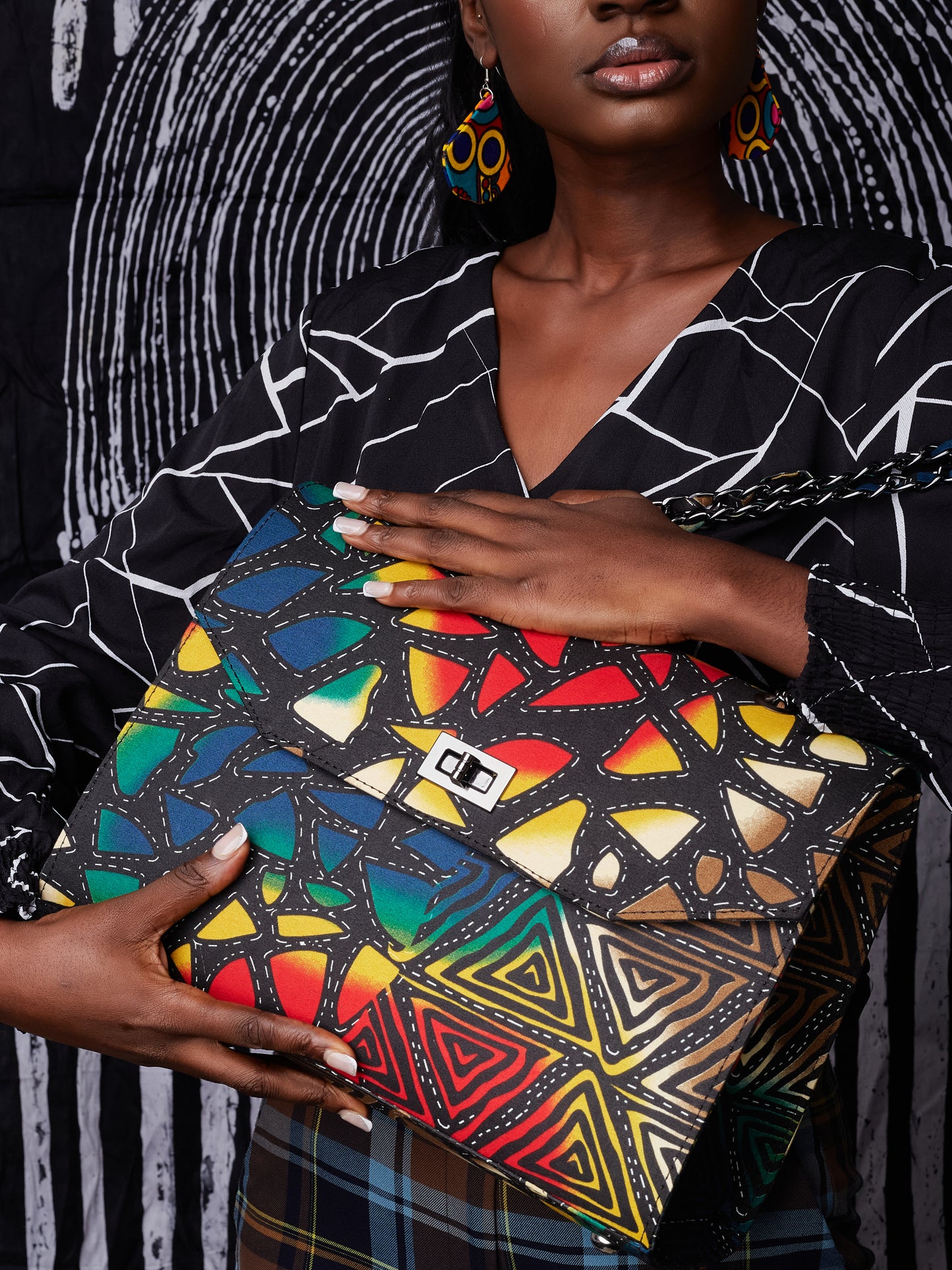 African Print Shoulder Bag - Didi Boxy - Rainbow Motif