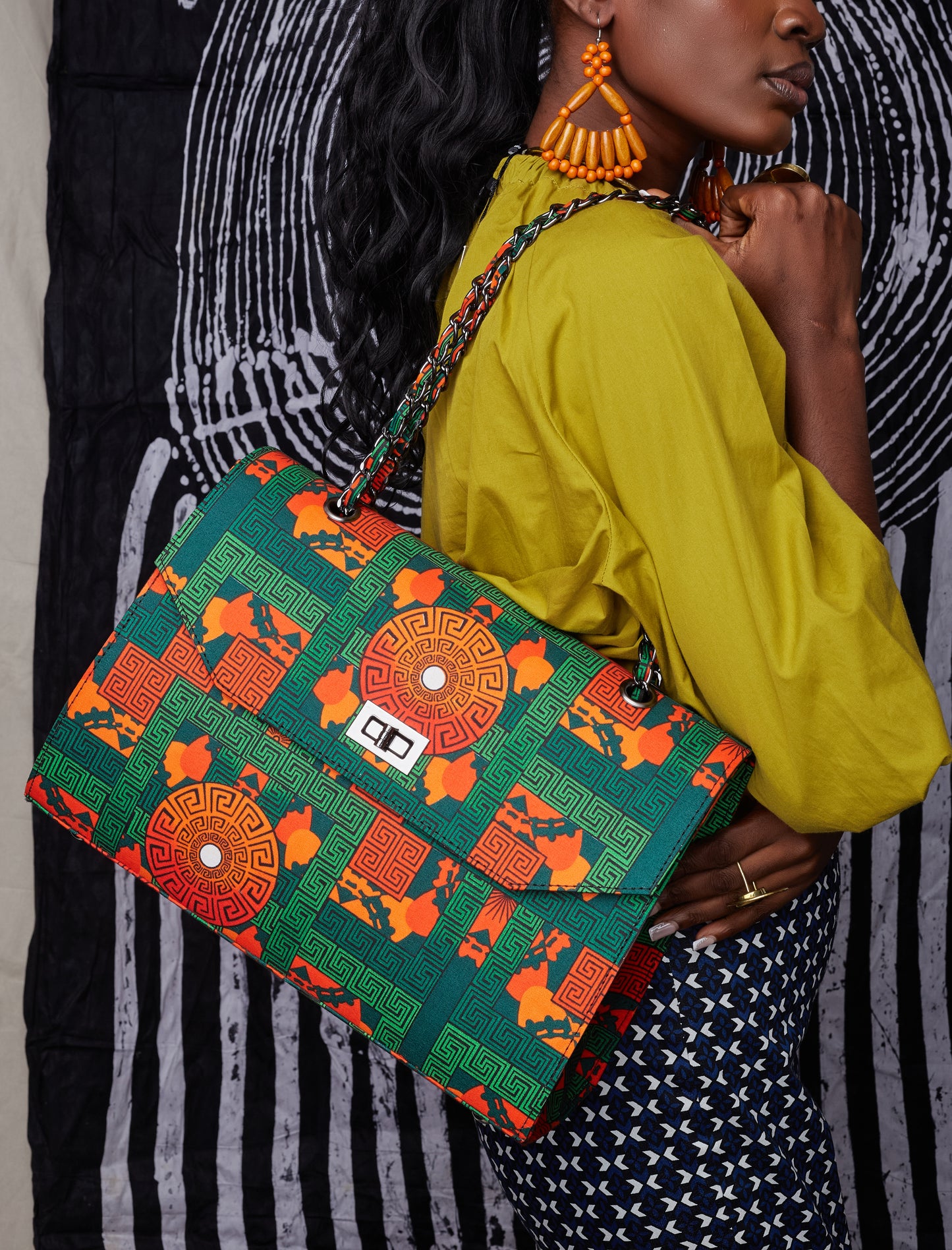 African Print Shoulder Bag - Didi Boxy - Orange Disk