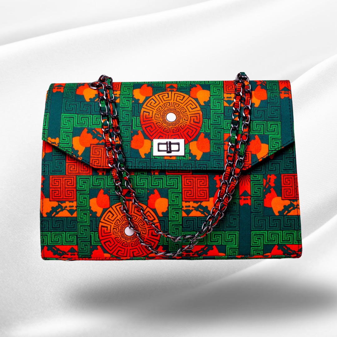 African Print Shoulder Bag - Didi Boxy - Orange Disk