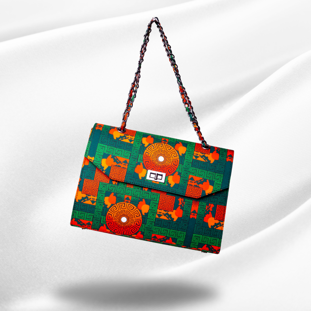 African Print Shoulder Bag - Didi Boxy - Orange Disk