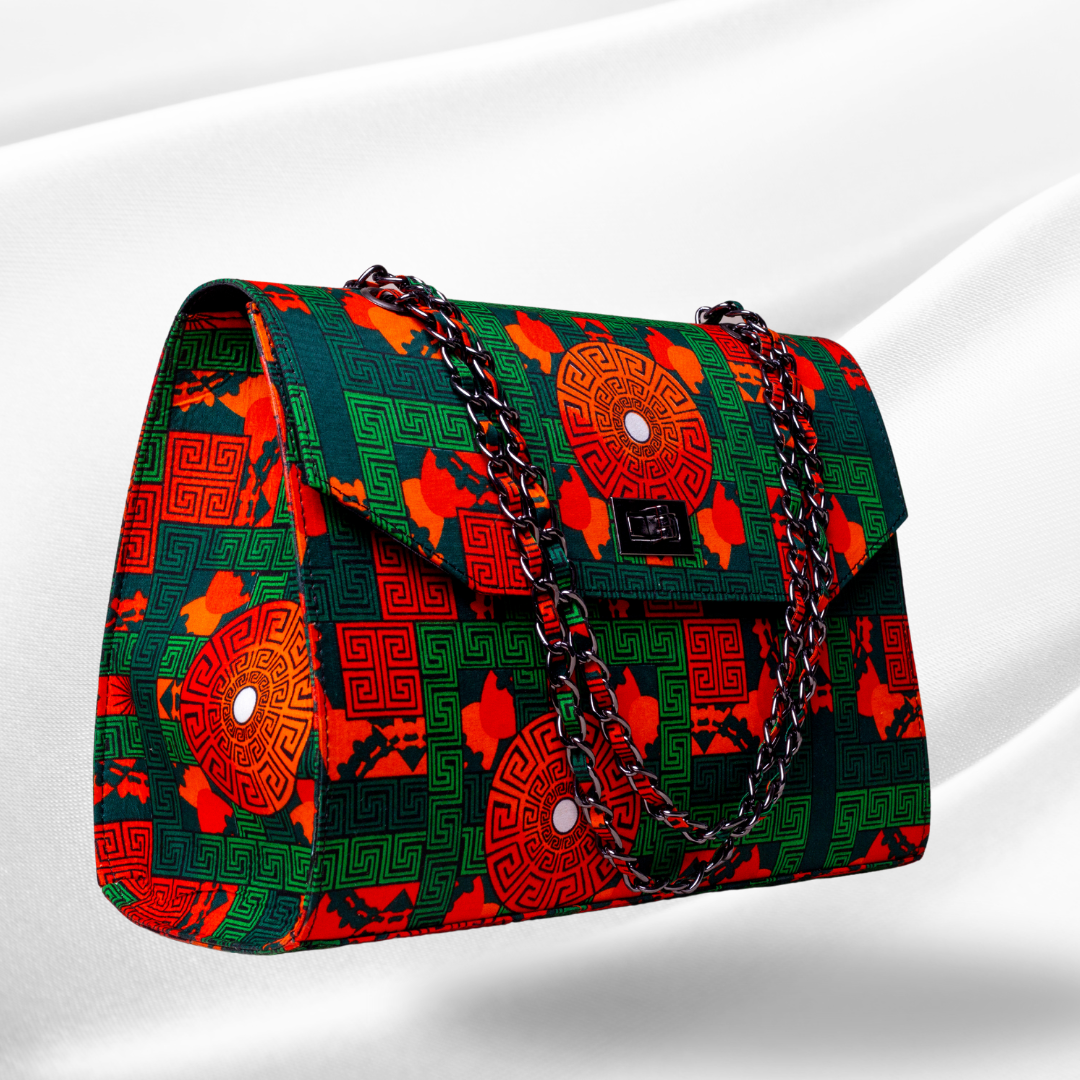 African Print Shoulder Bag - Didi Boxy - Orange Disk