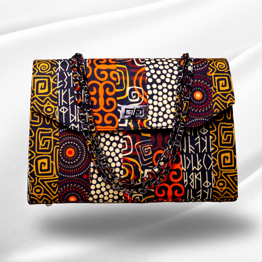 African Print Shoulder Bag - Didi Boxy - Brown Aztec