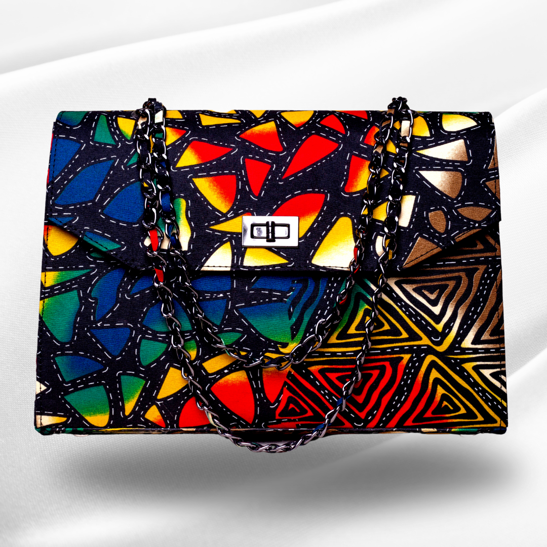 African Print Shoulder Bag - Didi Boxy - Rainbow Motif