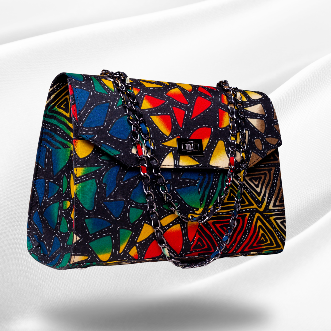 African Print Shoulder Bag - Didi Boxy - Rainbow Motif