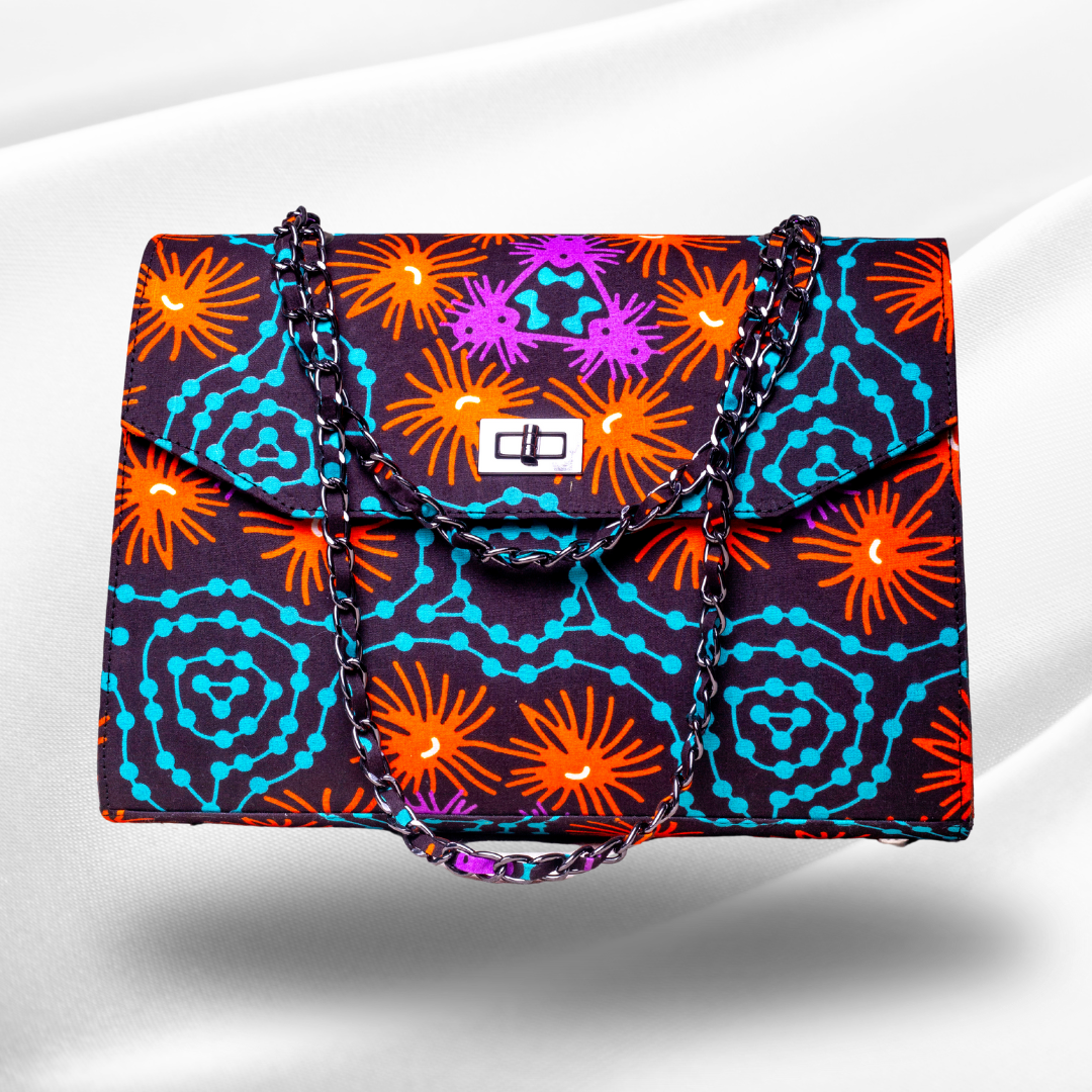 African Print Shoulder Bag - Didi Boxy - Mint Galaxy