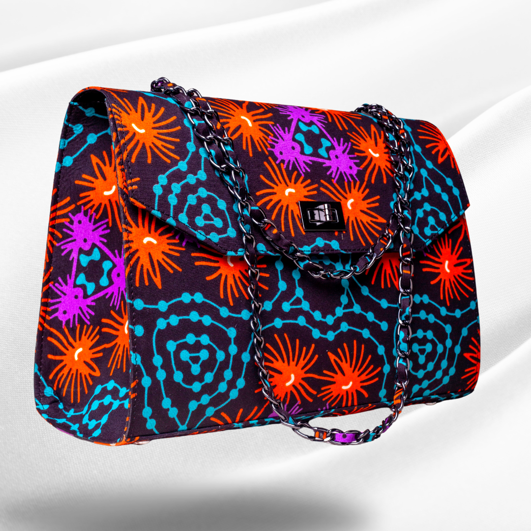 African Print Shoulder Bag - Didi Boxy - Mint Galaxy