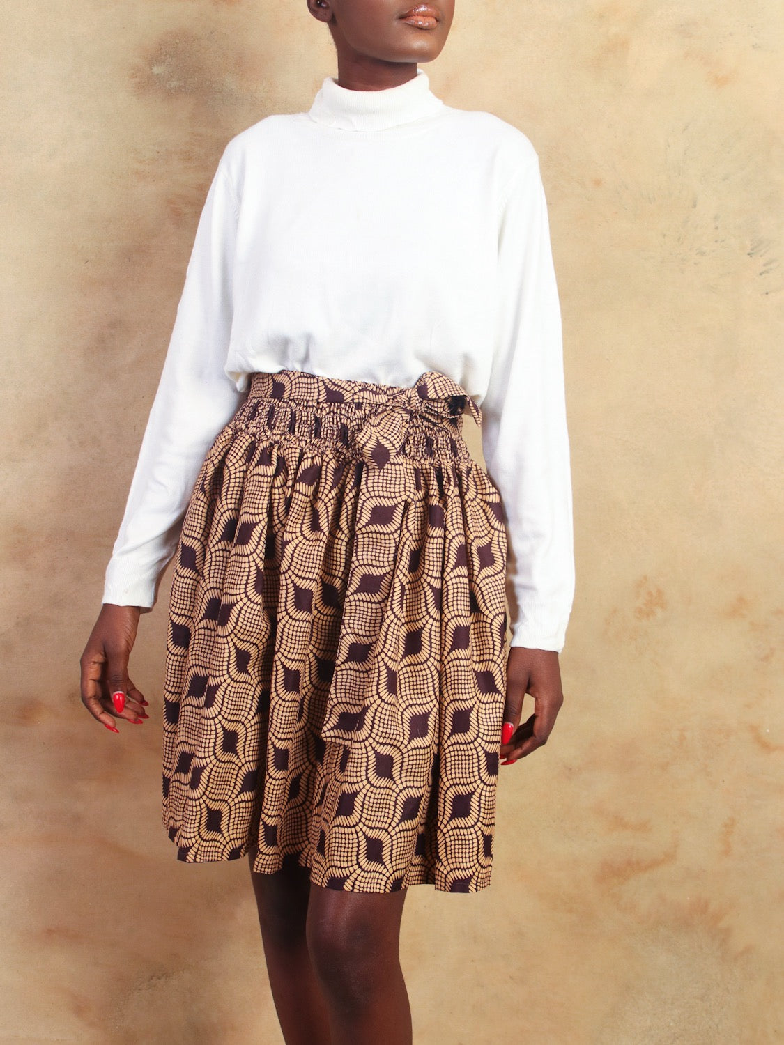 African Print Skirt -  Didi Brown Leaf