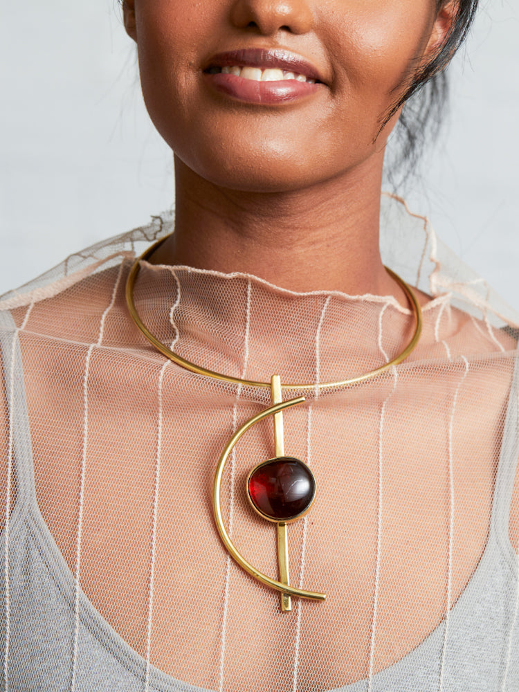 African Style Brass Necklace - Nairo Choker - BROWN