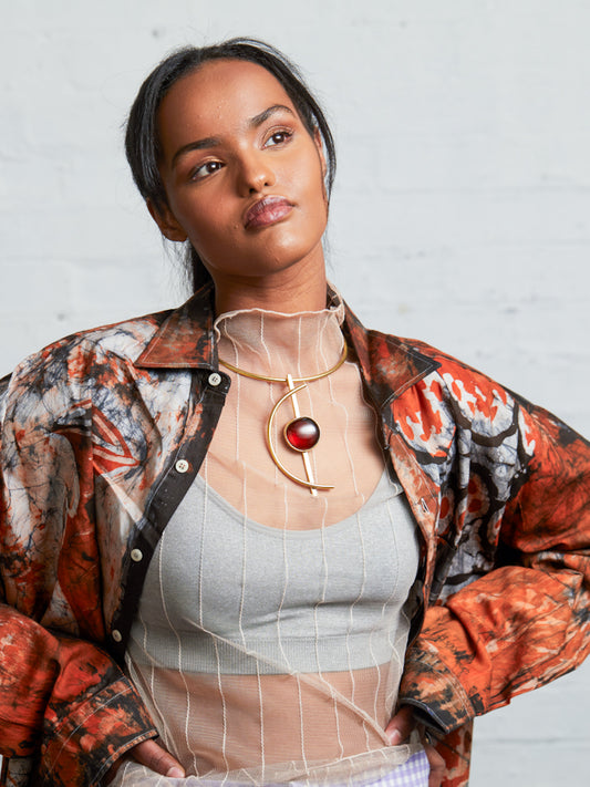 African Style Brass Necklace - Nairo Choker - BROWN