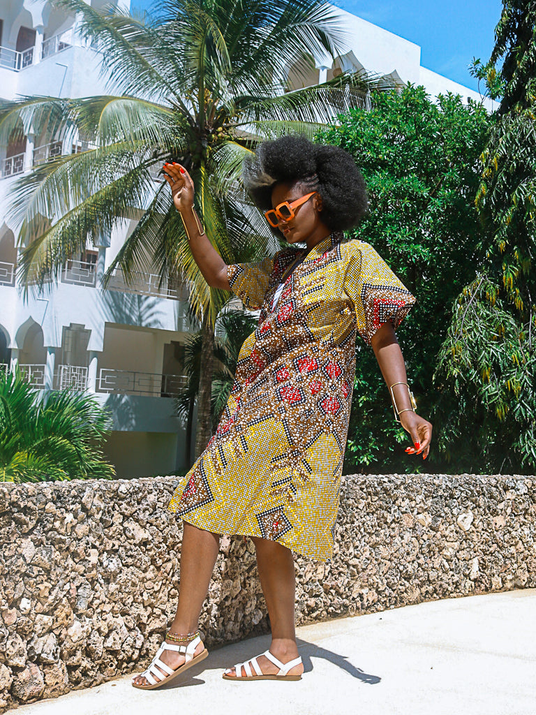 African Print Kimono - Didi Yellow