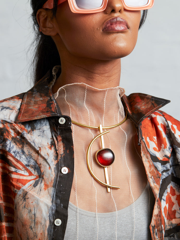 African Style Brass Necklace - Nairo Choker - BROWN