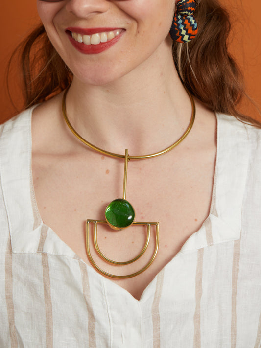 African Style Brass Necklace - Nairo Choker - GREEN