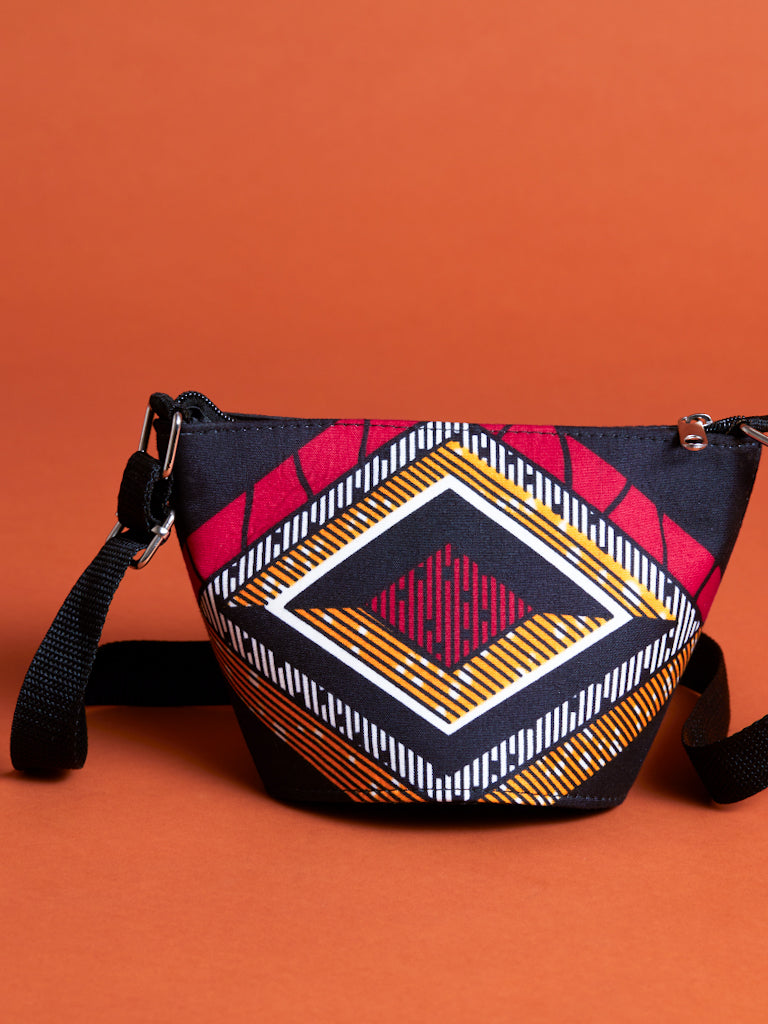 African Print Crossbody Bag - MINI BLOOM - BLACK