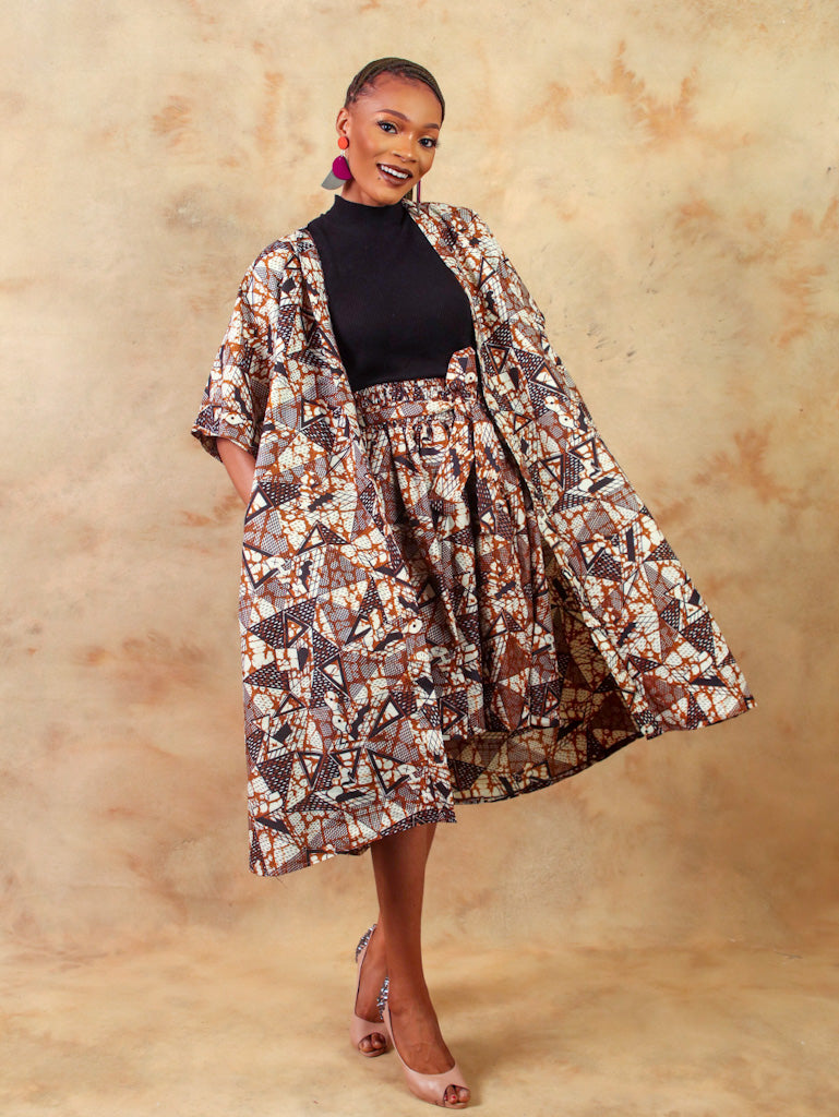 African Print Skirt -  Didi Brown Motifs