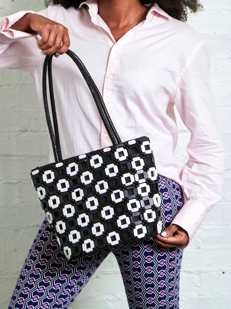 African Style Beaded Bag - JOA Piece Black & White