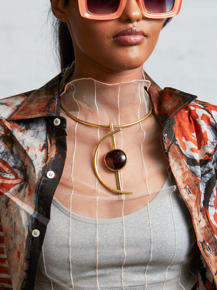 African Style Brass Necklace - Nairo Choker - BROWN