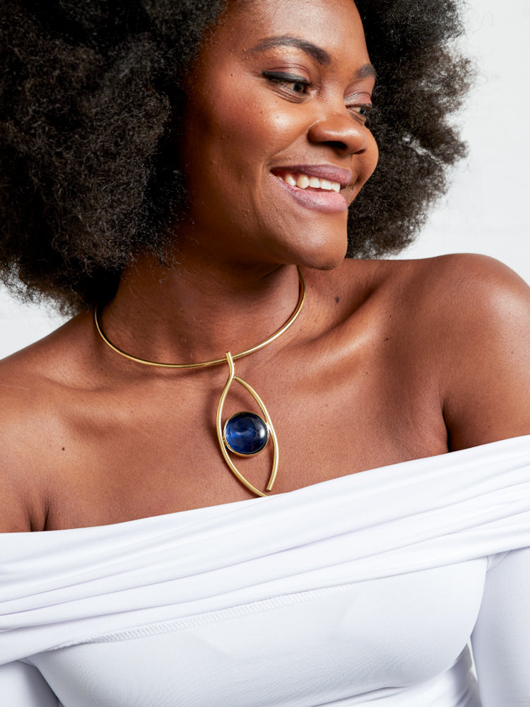 African Style Brass Necklace - Nairo Choker - BLUE