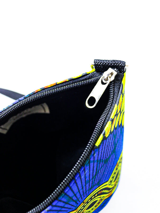 African Print Crossbody Bag - MINI BLOOM -  BLUE