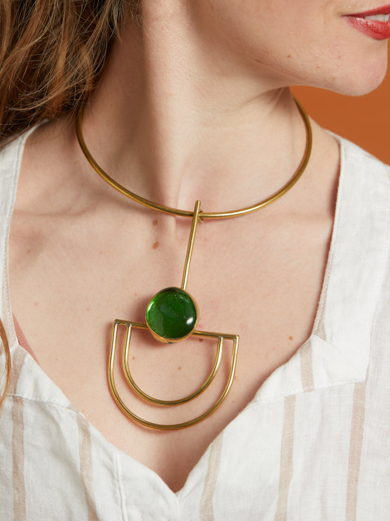 African Style Brass Necklace - Nairo Choker - GREEN