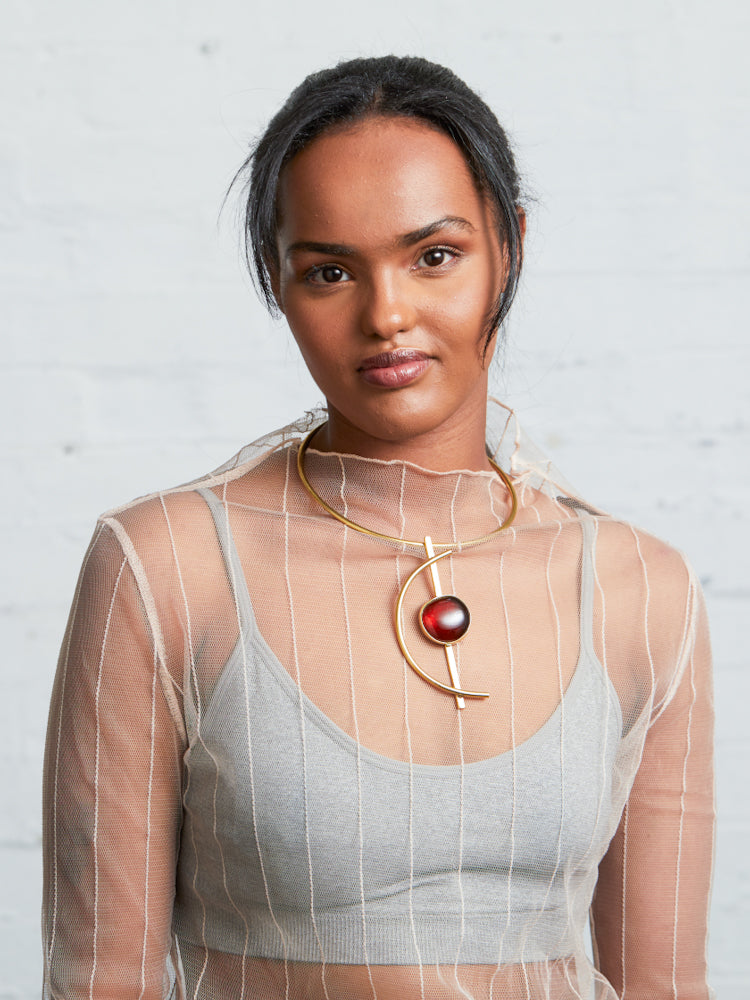 African Style Brass Necklace - Nairo Choker - BROWN