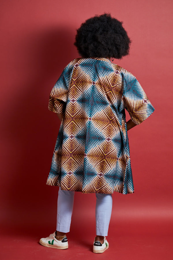 African Print Kimono - Didi Brown/Blue